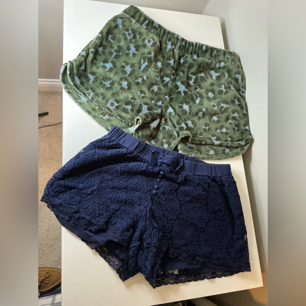 Aerie Green Camo and Navy Blue  Lace Sleep Shorts